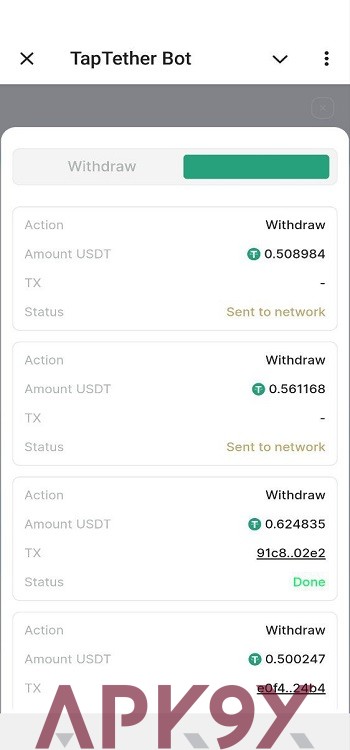 tap tether bot coin price